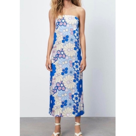 Zara strapless floral dress medium - Picture 1 of 12
